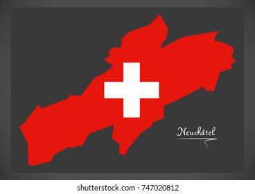 Neuchatel map of Switzerland with Swiss national flag illustration