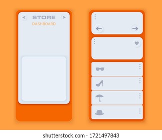 Neumorph design on layout screen. Shop landing ui kit. Light color set. Skeuomorph Trend Design. Workflow UX smart technology applications. Vector illustration.