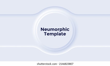 Neumorphic backdrop with round element in center. Minimal design template with blank paper white circle or button. Modern simple vector illustration for corporate website, business presentation