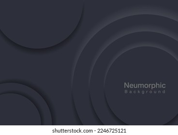 Neumorphic background and backdrop, circle pattern, black tone, layered, minimal style background, technology illustration, modern and business, template and banner assembly for products.