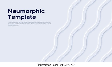 Neumorphic Background Or Backdrop With Sea Waves. Abstract Clean Paper White Design Template With Ripple Geometric Element. Minimal Vector Illustration For Company Website, Business Presentation.