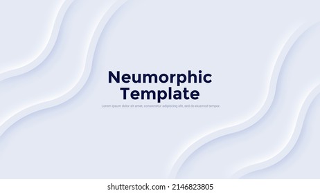 Neumorphic Background Or Backdrop With Sea Waves. Abstract Clean Paper White Design Template With Ripple Geometric Element. Minimal Vector Illustration For Company Website, Business Presentation.