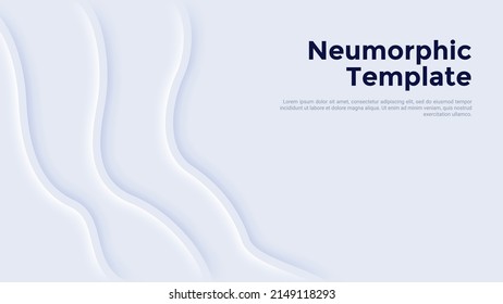 Neumorphic Background Or Backdrop With Sea Waves. Abstract Clean Paper White Design Template With Ripple Geometric Element. Minimal Vector Illustration For Company Website, Business Presentation.