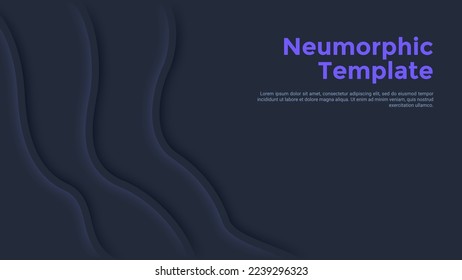 Neumorphic background or backdrop with sea waves. Abstract clean paper dark design template with ripple geometric element. Minimal vector illustration for company website, business presentation.