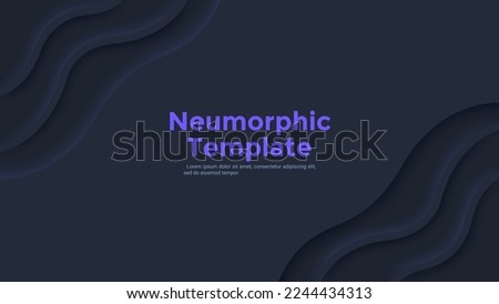 Neumorphic background or backdrop with sea waves. Abstract dark paper black design template with ripple geometric element. Minimal vector illustration for company website, business presentation.