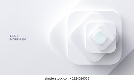 Diseño neumórfico brillante. Formas rectangulares con esquinas redondeadas.  Elegante fondo abstracto con espacio de copia para banner, afiche, presentación. Ilustración vectorial ligera, suave, clara y simple.