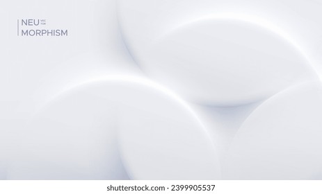 Neumorphic bright design with round shapes. Light, soft, clear and simple neo morphism vector illustration. Design for any purposes with copy space.