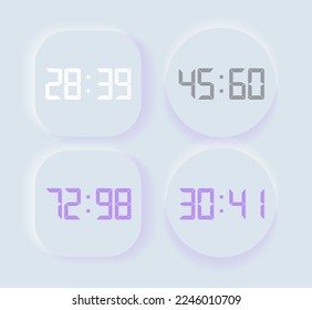 Neumorphic Button, digital numbers button vector set. Continuous 3D realistic virtual style in white tone, player button set, technology and online streaming buttons, sign and symbol.