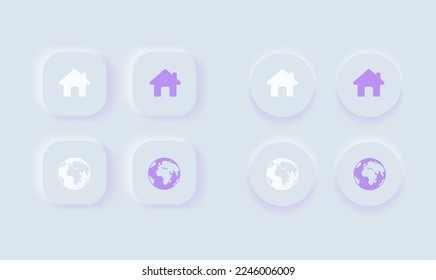 Neumorphic Button, home button vector set. Continuous 3D realistic virtual style in white tone, player button set, technology and online streaming buttons, technology illustration, sign and symbol.