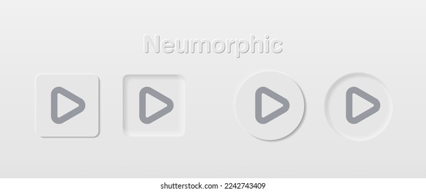 Neumorphic Button, Player button vector set. Continuous 3D realistic virtual style in white tone, player button set, technology and online streaming buttons, technology illustration, sign and symbol.