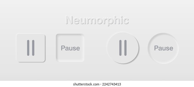 Neumorphic Button, Player button vector set. Continuous 3D realistic virtual style in white tone, player button set, technology and online streaming buttons, technology illustration, sign and symbol.