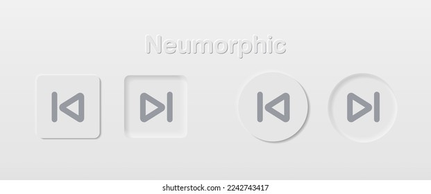 Neumorphic Button, Player button vector set. Continuous 3D realistic virtual style in white tone, player button set, technology and online streaming buttons, technology illustration, sign and symbol.