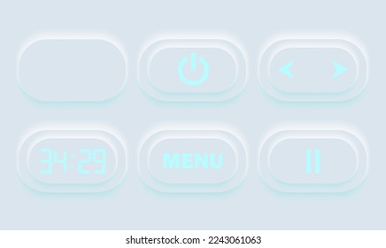 Neumorphic Button, Player button vector set. Continuous 3D realistic virtual style in white tone, player button set, technology and online streaming buttons, technology illustration, sign and symbol.