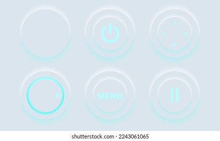Neumorphic Button, Player button vector set. Continuous 3D realistic virtual style in white tone, player button set, technology and online streaming buttons, technology illustration, sign and symbol.