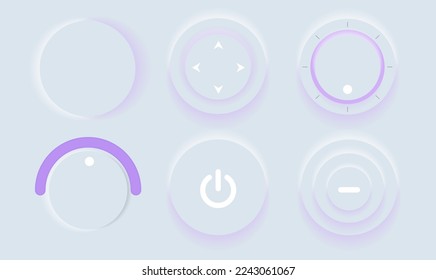 Neumorphic Button, Player button vector set. Continuous 3D realistic virtual style in white tone, player button set, technology and online streaming buttons, technology illustration, sign and symbol.