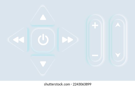 Neumorphic Button, Player button vector set. Continuous 3D realistic virtual style in white tone, player button set, technology and online streaming buttons, technology illustration, sign and symbol.