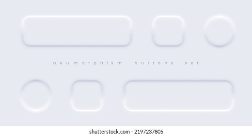 Neumorphic buttons set. Simple elegant Neumorphism design elements.