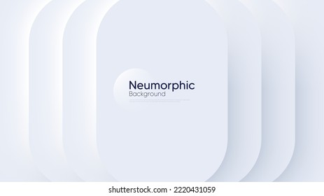 Neumorphic circular background with round concentric elements. Minimal abstract clean paper 3d design template. Concentric circular Neumorphic frame banner. Realistic paper surface. Vector