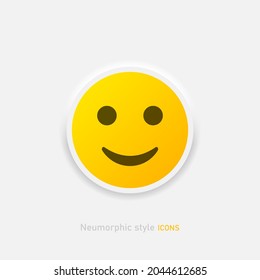 Neumorphic emoji vector icon. Positive smile emoticon in neumorphism style isolated on gray background Vector EPS 10
