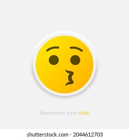 Icono vector de emoji neumórfico. Emoticono silbante positivo en estilo neumorfismo aislado en fondo gris Vector EPS 10