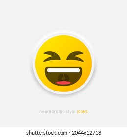 Icono vector de emoji neumórfico. Emoticono de risa positiva en estilo neumorfismo aislado en fondo gris Vector EPS 10