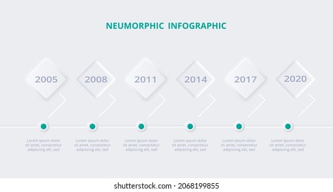 Neumorphic flow chart infographic. Creative concept for infographic with 6 steps, options, parts or processes.
