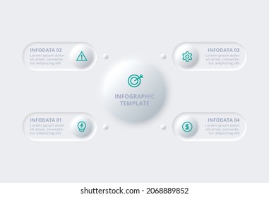 Neumorphic flow chart infographic. Creative concept for infographic with 4 steps, options, parts or processes.