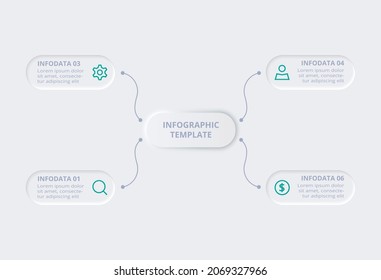 Neumorphic flow chart infographic. Creative concept for infographic with 4 steps, options, parts or processes.