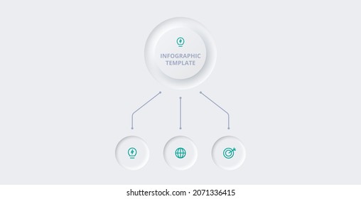 Neumorphic flow chart infographic. Creative concept for infographic with 3 steps, options, parts or processes.
