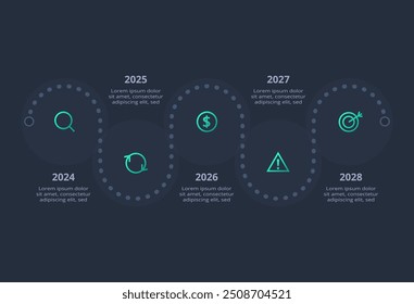 Neumorphic flowchart dark iinfographic. Creative concept for infographic with 5 steps, options, parts or processes.