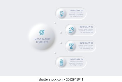 Neumorphic flowchart infographic.  Creative concept for infographic with 4 steps, options, parts or processes. Template for diagram, graph, presentation and chart.