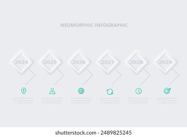 Neumorphic flowchart infographic. Creative concept for infographic with 6 options. Template for presentation and chart.