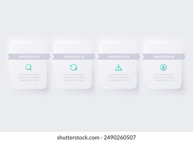 Neumorphic flowchart infographic. Creative concept for infographic with 4 options. Template for presentation and chart.