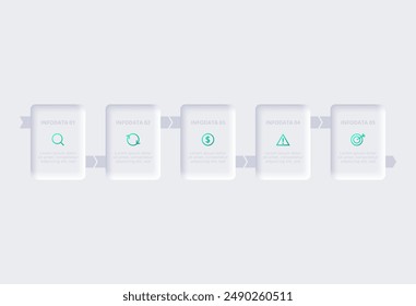 Neumorphic flowchart infographic. Creative concept for infographic with 5 options. Template for presentation and chart.