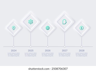 Neumorphic flowchart infographic. Creative concept for infographic with 5 steps, options. Template presentation