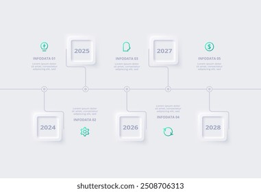 Neumorphic flowchart infographic. Creative concept for infographic with 5 steps, options. Template presentation