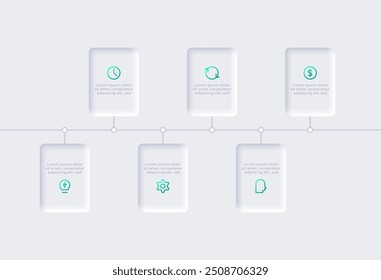 Neumorphic flowchart infographic. Creative concept for infographic with 6 steps, options. Template presentation