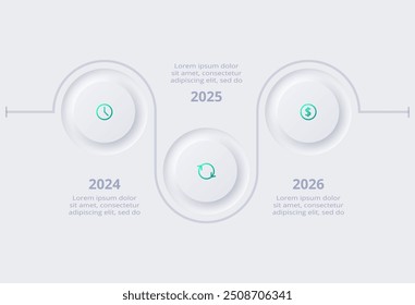 Neumorphic flowchart infographic. Creative concept for infographic with 3 steps, options. Template presentation