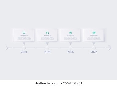 Neumorphic flowchart infographic. Creative concept for infographic with 4 steps, options. Template presentation
