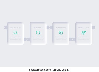 Neumorphic flowchart infographic. Creative concept for infographic with 4 steps, options. Template presentation