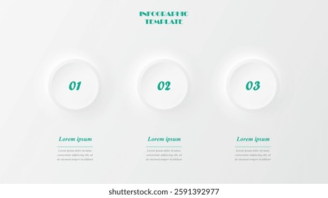 Neumorphic flowchart infographic. Creative concept for infographic with 3 steps, options, parts or processes.