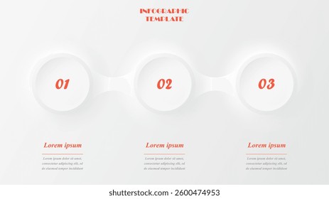 Neumorphic flowchart infographic. Creative concept for presentations with 3 steps, options, parts or processes.