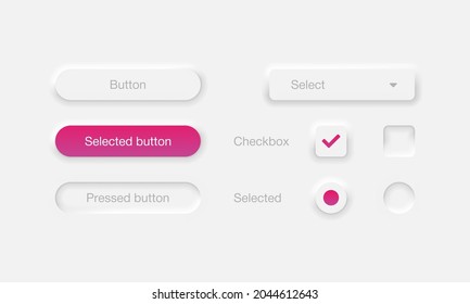 Neumorphic interface buttons set. Neumorphism design elements isolated on gray background Vector EPS 10