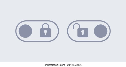 Neumorphic lock and unlock slide buttons set vector illustration. User web interface elements with shadow in Neumorphism minimal elegant design, open and closed padlock on sliders of website menu