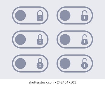 ilustración del conjunto de botones de desbloqueo y bloqueo neumórfico. Elementos de interfaz web de usuario con sombra en Neumorfismo diseño minimalista elegante, candado abierto y cerrado en los deslizadores del menú del sitio web