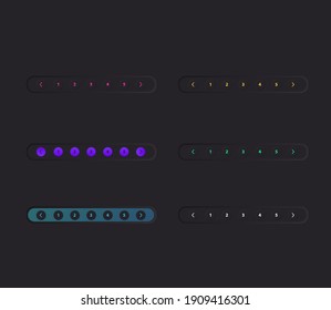 Neumorphic Pagination Set Dark Theme UI UX Buttons For Web Or Mobile App Business Vector Design