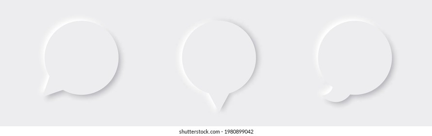 Neumorphic speach bubble buttons. Bubble shape with light fill and shadow. Vector template for websites and internet resources.	
