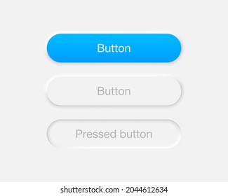 Neumorphic style buttons set. Selected and pressed button in neumorphism design isolated on gray background Vector EPS 10