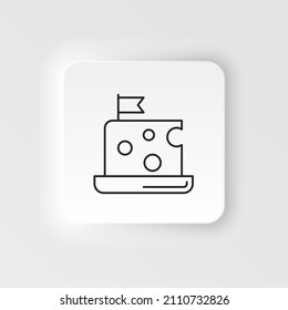 Icono del vector de alimentación y bebida de estilo neumórfico. Pieza triangular de queso, icono de queso 3d, comida realista de queso