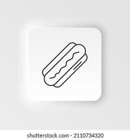 Neumorphic style food and drink vector icon. Hot dog line icon. Bun with sausage vector outline sign